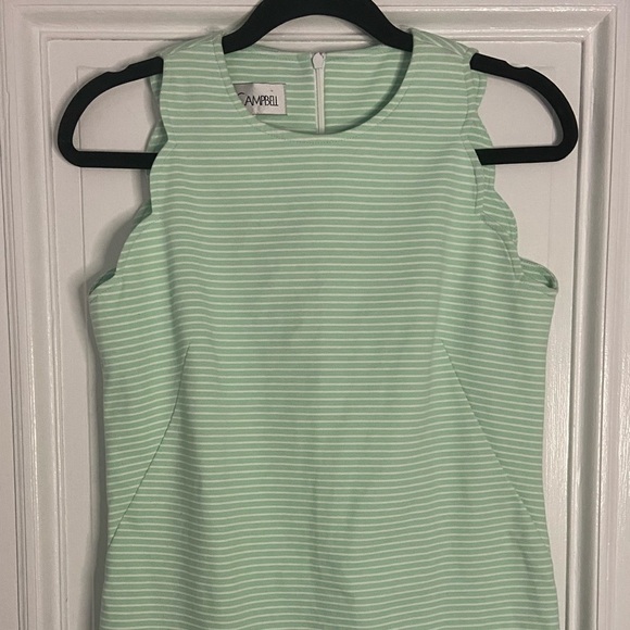 Sara Campbell Mint Green White Stripe Classic Scalloped Sleeveless Mini Dress XS - Picture 2 of 10